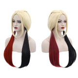 1 x RAW Customer Returns Wig Blonde with Black and Red for Harley Quinn Women Girls Long Curls Colorful Cosplay Costume Synthetic Wigs for Halloween Xmas Party Wig 061C - RRP €20.16