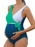 1 x RAW Customer Returns Summer Mae Maternity Swimsuit Maternity Swimwear V-Neck High Cut Pregnant Swimsuit Blue White Navy S - RRP €37.3