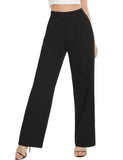 1 x RAW Customer Returns Tapata Women s Wide Leg Long Pants For Women With Pockets Casual Zipper, Black, 8 - RRP €38.3