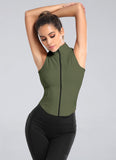 1 x RAW Customer Returns FEOYA Slim Fit Full Zip Sports Vest for Women Workout Gym Crop Tops Sleeveless Yoga Running Tank Tops Skinny Sport Gym Vest Top Women s Quick-Drying Sporty Sleeveless Shirts Fitness Top Green M - RRP €25.98