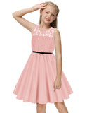 1 x RAW Customer Returns Flower Girl Dress with Round Neck Summer Festive A-Line Flower Girl Dresses Light Pink 14Y - RRP €26.99