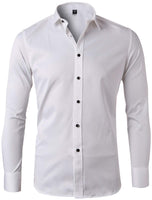 1 x RAW Customer Returns INFlATION men s shirt made of bamboo fiber, environmentally friendly, elastic, slim fit for leisure, business, wedding, pure color shirt, long sleeve, DE M label 41 , white - RRP €27.79