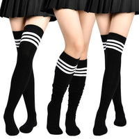 1 x RAW Customer Returns Aomig Women s Overknee Stockings, 1 Pair of Thin Plain Striped Long Knee Socks Girls, Casual Knee-High Socks for Everyday Life, Christmas and Halloween Cosplay Black Stripes  - RRP €5.36