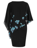 1 x RAW Customer Returns Hanna Nikole Plus Size Beautiful Hip Dress Ladies Cape Party Dress with Chiffon Overlay Black Floral Print XXL - RRP €45.37