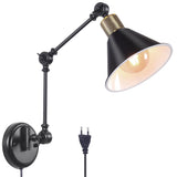 1 x Brand New AWEKLIY swivel arm wall lights with switch, swivel wall lamp, industrial wall lamp bedroom vintage, bedside lamp with cone lampshade, reading lamp wall mounting with plug, E27, black - RRP €35.4