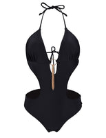 1 x RAW Customer Returns heekpek One-piece swimsuit women s V-neck sexy halterneck bikini cut out triangle swimwear women, black 1 , XL - RRP €32.99