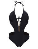 1 x RAW Customer Returns heekpek One-piece swimsuit women s V-neck sexy halterneck bikini cut out triangle swimwear women, black 1 , XL - RRP €32.99