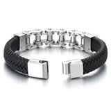 1 x RAW Customer Returns COOLSTEELANDBEYOND Stainless Steel Bicycle Chain Motorcycle Motorbike Chain Braided Leather Bracelet Bangle for Men - RRP €26.21