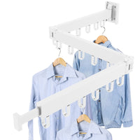 1 x RAW Customer Returns Retractable wall-mounted clothes rack, foldable wall-mounted clothes rail, clothes rack with towel holder, foldable coat hook, strong load-bearing capacity for balcony, bedroom, three fold white  - RRP €37.99