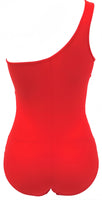 1 x RAW Customer Returns Ocean Plus Women s Figure-Shaping Mesh Asymmetry Swimsuit Plain Mesh High Neck One Piece Plus Size Swimwear Large Sizes 3XL EU 44-46 , Asymmetry Red  - RRP €34.66