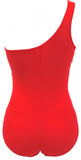 1 x RAW Customer Returns Ocean Plus Women s Figure-Shaping Mesh Asymmetry Swimsuit Plain Mesh High Neck One Piece Plus Size Swimwear Large Sizes 3XL EU 44-46 , Asymmetry Red  - RRP €34.66