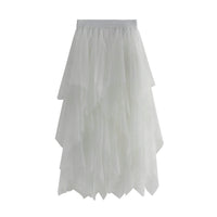 1 x RAW Customer Returns SotRong Tulle Skirt White Women s Carnival Asymmetrical Midi Skirt Elastic High Waist Pleated Tiered Coverlet Summer Skirt Elegant Mesh Ballet Wedding Party Prom Tutu Skirt - RRP €21.04