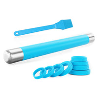 8 x Brand New Eowihor Rolling Pin, Silicone Dough Roller Non-Stick Pasta Roller with Silicone Brush Rolling Pin Made of Stainless Steel for Pizza All Other Pasta, Blue - RRP €183.92