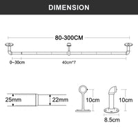 1 x RAW Customer Returns Black industrial curtain rod, 80-300cm, curtain rod for window, retractable curtain rod for blackout curtains, adjustable decorative curtain rod with caps - RRP €26.21