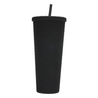 1 x RAW Customer Returns WMLBK rivet cup with lid and straw, 710 ml straw cup, double-walled cold cup, reusable plastic drinking cup for juice, coffee, home office, reusable black  - RRP €18.14