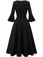 1 x RAW Customer Returns Homrain Women s 50s Dresses Midi Round Neck Formal Dress Vintage Wedding Dress with Belt Black L - RRP €43.99