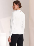 1 x Brand New Allegra K Women s Long Sleeve Stand Collar Elegant Top Work Office Ruffle Blouse White XS - RRP €39.99