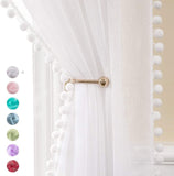 1 x RAW Customer Returns MIULEE Curtains with pom-poms-Pretty white transparent curtains for children s rooms girls, 2 pieces curtain with pom-poms with rod pull-through, transparent curtain with pom-poms, each H 225 x W 140cm - RRP €25.16