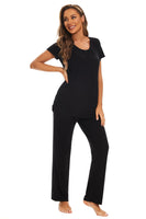 1 x RAW Customer Returns Smallshow Deman Nursing Pajamas Short Sleeve Maternity Wear Pajamas for Breastfeeding,Black,XL - RRP €30.24