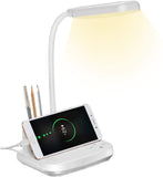 1 x Brand New BZBRLZ LED Desk Lamp, Rechargeable Desk Lamp with USB Charging Port and Pen Holder, 3 Color Modes Night Light Stepless Dimming, White - RRP €20.15