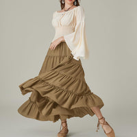 1 x RAW Customer Returns Women s Steampunk Pirate Costume Festive with Pockets Solid Color Long Skirt Khaki S - RRP €30.24