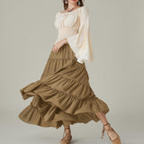 1 x RAW Customer Returns Women s Steampunk Pirate Costume Festive with Pockets Solid Color Long Skirt Khaki S - RRP €30.24