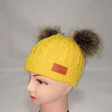 1 x RAW Customer Returns BESTOYARD Double Pompom Child Kids Beanie Hat Cute Baby Fox Fur Ball Knitted Hats Autumn Winter Warm Soft Crochet Girls Boys Hats Yellow  - RRP €9.66