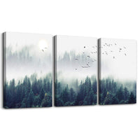 1 x RAW Customer Returns hyidecorart Misty Forest Pictures, Canvas Forest and Birds in the Mist Modern Art Print Wall Decoration Wall Pictures Living Room Bedroom Kitchen Dining Room and Bathroom - RRP €28.98