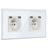 1 x RAW Customer Returns BSEED Wall Socket with Double USB 2.1A , 2 Gang, AC Outlets with Crystal Glass Panel, White, Built-in Socket with 2 USB Ports, Suitable for Smartphone, Tablet and MP3 - RRP €26.4