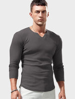 1 x RAW Customer Returns Lehmanlin Long Sleeve Shirt Sport T-Shirts for Men, V-Neck Stretch, Muscular Fit, Casual Underwear, Thermal Shirt Men Long Sleeve Lightweight Gray M - RRP €23.99