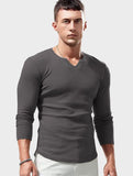 1 x RAW Customer Returns Lehmanlin Long Sleeve Shirt Sport T-Shirts for Men, V-Neck Stretch, Muscular Fit, Casual Underwear, Thermal Shirt Men Long Sleeve Lightweight Gray M - RRP €23.99