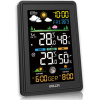 1 x RAW Customer Returns Konsen radio weather station with outdoor sensor, multifunctional radio weather station, DCF radio clock, digital thermometer, hygrometer with weather forecast, black - RRP €39.99