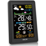 1 x RAW Customer Returns Konsen radio weather station with outdoor sensor, multifunctional radio weather station, DCF radio clock, digital thermometer, hygrometer with weather forecast, black - RRP €39.99