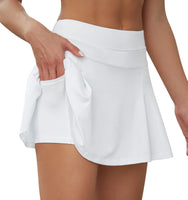 1 x RAW Customer Returns VUTRU Women s Tennis Skirts High Waist Tennis Skort with Pockets Running Skirts Sports Golf Skirt with Inner Pants White L - RRP €24.19