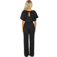 1 x RAW Customer Returns TSWRK Jumpsuit Women Elegant Summer Short Sleeve Playsuit Beach Panty Overall Long Romper, Black, M - RRP €31.99