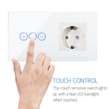 1 x RAW Customer Returns CNBINGO dimmer switch with Schuko socket flush-mounted - dimmer switch for LED lights - touch light switch simple in white - wall switch with glass frame and status LED - RRP €28.79