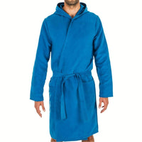 1 x RAW Customer Returns Intimitaly Microfiber Bathrobe for Men and Women, Unisex with Hood, Practical, Light and Comfortable, Blue L - RRP €29.9