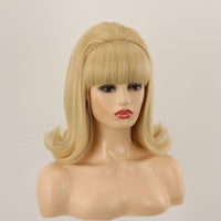 1 x RAW Customer Returns 60s wig FVCENT Hippie Wig 70s Retro Beehive Style Vintage Look Flicked Beehive Bob Outward Wavy Wig with Bangs Blonde  - RRP €25.99