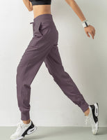 1 x RAW Customer Returns TOPLAZA Women s Joggers Sports Trousers Pleated High Waist with Pockets, Purple, M - RRP €25.12