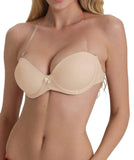 1 x Brand New YANDW Strapless Bra with Clear Back Invisible Straps Push-Up Padded Underwire Backless Halter Bra Beige 85B - RRP €39.77