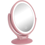 1 x RAW Customer Returns Aesfee Illuminated Makeup Mirror with 21 LED Lights, 1x 7x Magnification Double-Sided 360 Rotatable Cosmetic Mirror with Dimmable Touch Screen, USB Rechargeable Table Mirror - Rose Gold ... - RRP €30.91