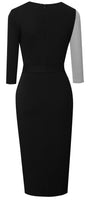 1 x RAW Customer Returns HOMEYEE Women s Elegant V-Neck 3 4 Sleeve Contrast Color Bodycon Split Knee Length Business Pencil Dress B689 L, Gray Black  - RRP €34.0