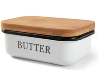 1 x RAW Customer Returns Theo Cleo butter dish with wooden lid, butter bell for 250 g butter, multi-function butter dish, elegant and sustainable bamboo lid, white white  - RRP €14.11