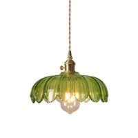 1 x RAW Customer Returns HJXDtech Industrial Vintage Pendant Lamp Glass Lotus Lampshade Pendant Light Retro E27 Brass Finish Hanging Lamp Ceiling Light Green  - RRP €79.99