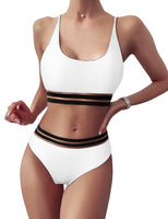 1 x RAW Customer Returns TOMEEK Women s Bikini Set with Mesh Two Piece Swimsuit Push up Padded High Cut Sports Swimwear High Waist Bikinis for Women White, M  - RRP €29.23