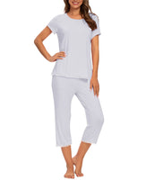 1 x RAW Customer Returns MINTLIMIT women s pajamas summer pajamas short sleeve capri pants nightwear house suit sleepwear, light grey B , L - RRP €28.22