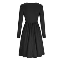 1 x RAW Customer Returns Yageshark Women s Midi Dress Long Sleeve Dress Round Neck Solid Color Dresses Knee Length Button Casual Dress Z-Black, Large  - RRP €27.99