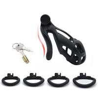 1 x RAW Customer Returns ChicLSQ Ventilation Penis Cage Chastity Belt Set with 4 Cock Rings Small Chastity Chastity Cage Man Bondage Extreme for Men Chastity Penis Cage Black Curved Ring-M  - RRP €35.28