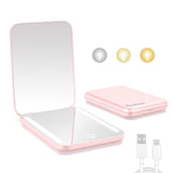 1 x RAW Customer Returns Kintion Rechargeable Pocket Mirror, LED Compact Travel Makeup Mirror, 3 Color Temperatures, Dimmable, 400mAh, Portable Compact Mirror, Small Handbag Mirror for Women as Gift, Pink - RRP €15.49