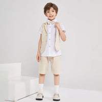 1 x RAW Customer Returns LOLANTA 4 PCS Toddler Boy Summer Wedding Children s Suit, Formal Suits Vest Set for Children, Summer Boys Suit, Beige, 104-110 Tag 110  - RRP €35.98